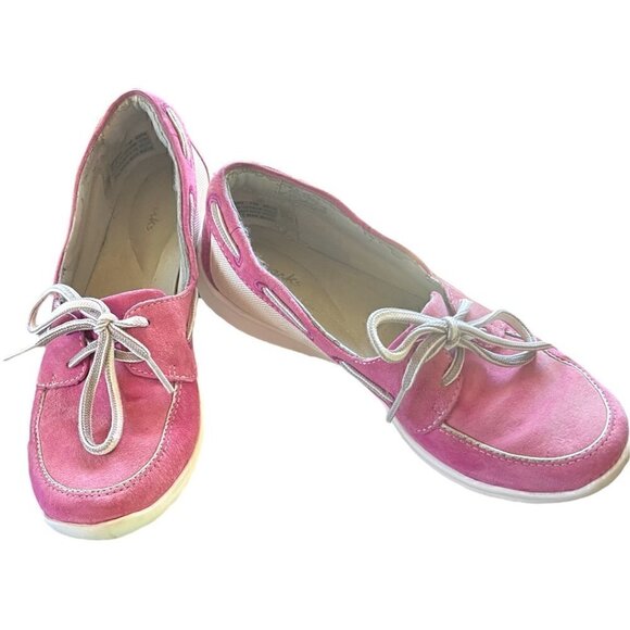 CLARKS Women's Lace Up Pink Arbor Topaz Boat Deck Comfort Shoes Size 7 - Picture 1 of 12